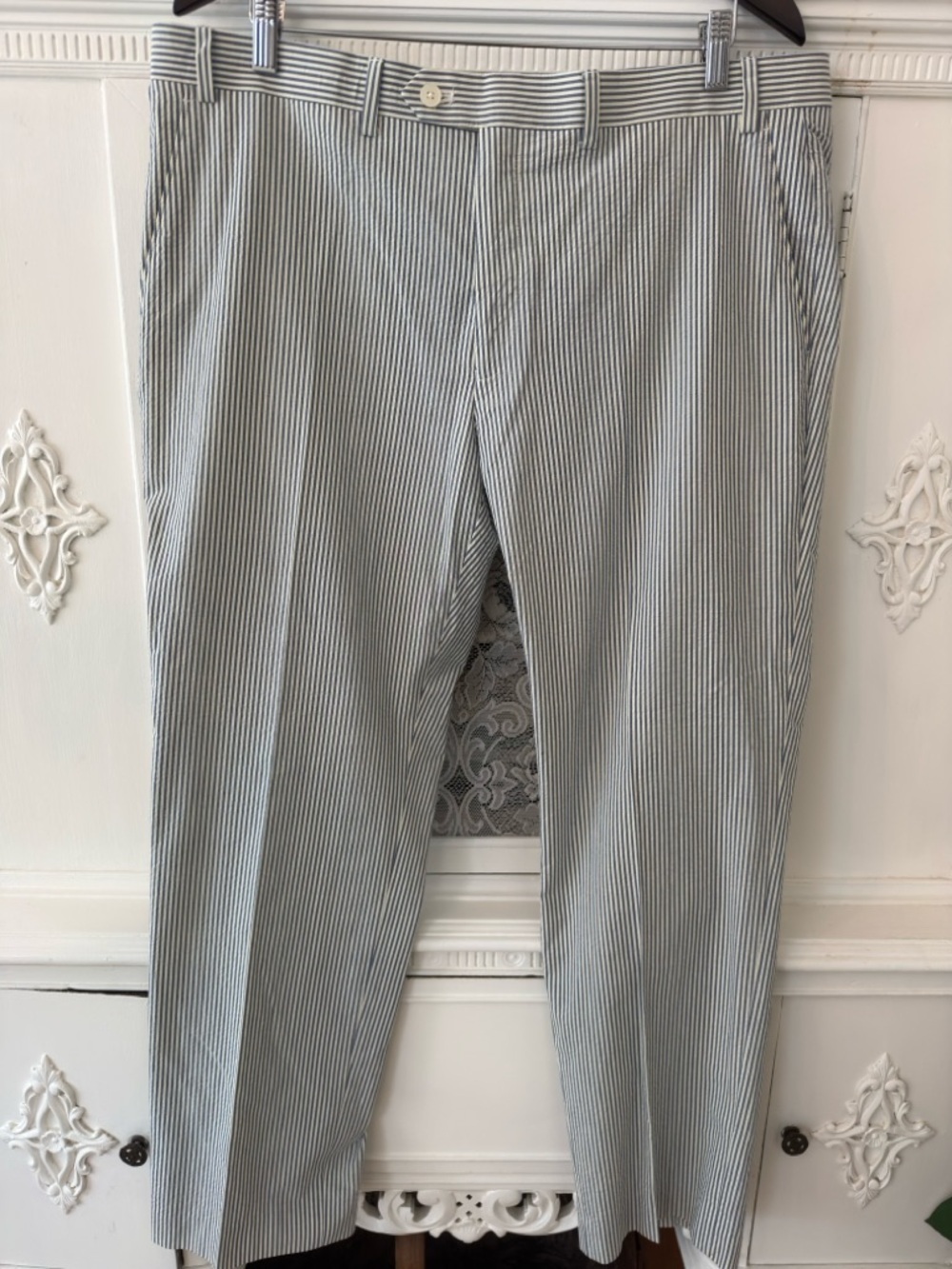 Lauren Ralph Lauren Classic Blue and White Striped Seersucker Pants Trousers